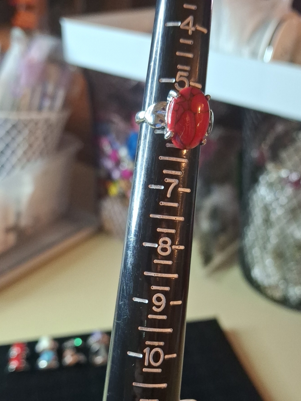 Red Stone Silver-Tone New Ring